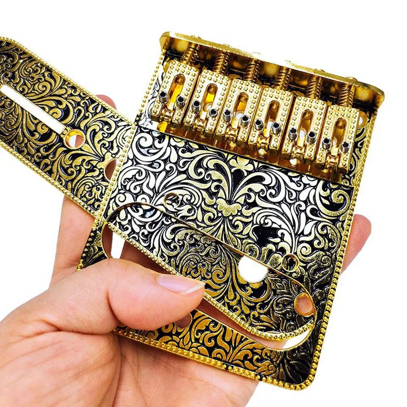 6 String Roller Saddle Bridge And Control Plate For TL Electric Guitar With Carving Decorative Strings Through Bridge