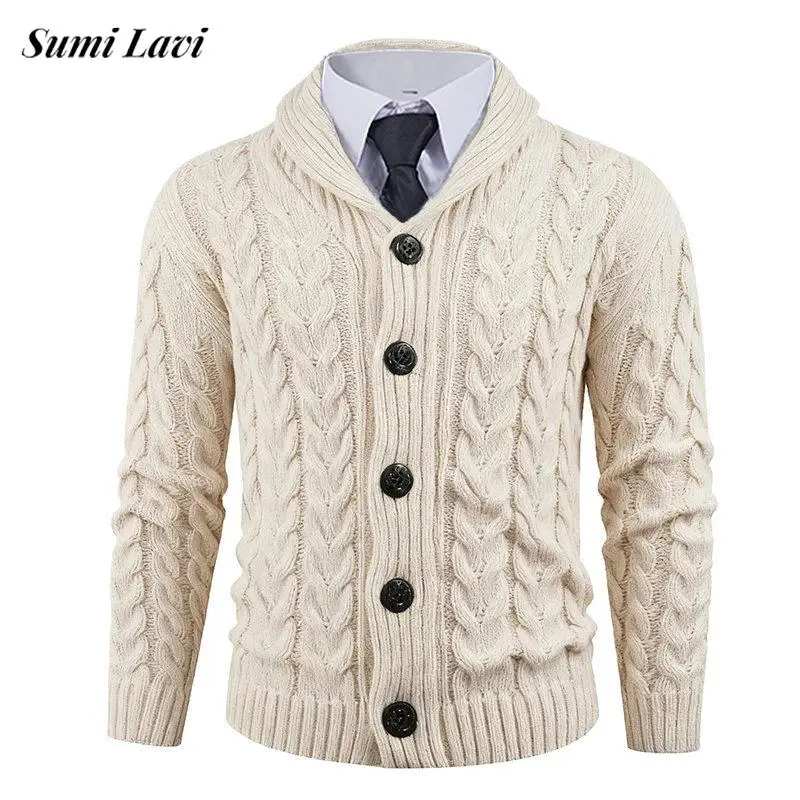 

Стильные мужские куртки-свитера на пуговицах с лацканами, осень-зима, новые повседневные мужские вязаные кардиганы для мужчин, модные уличные свитера