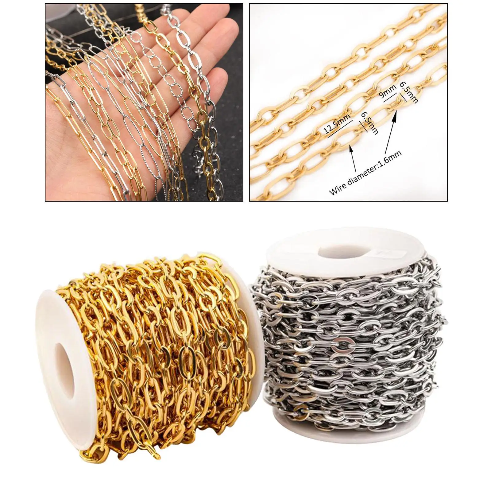 Stainless Steel Cable Chain for Jewelry Making Gold Silver Plated Oval Link DIY Crafting Findings Necklace Bracelet Extender