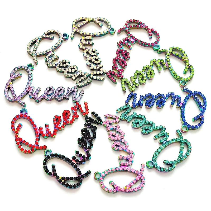 10pcs Queen Letter Charms with Rhinestone LTC0046-LTC0050 For  Bracelet Jewelry Making Accessories Wholesale