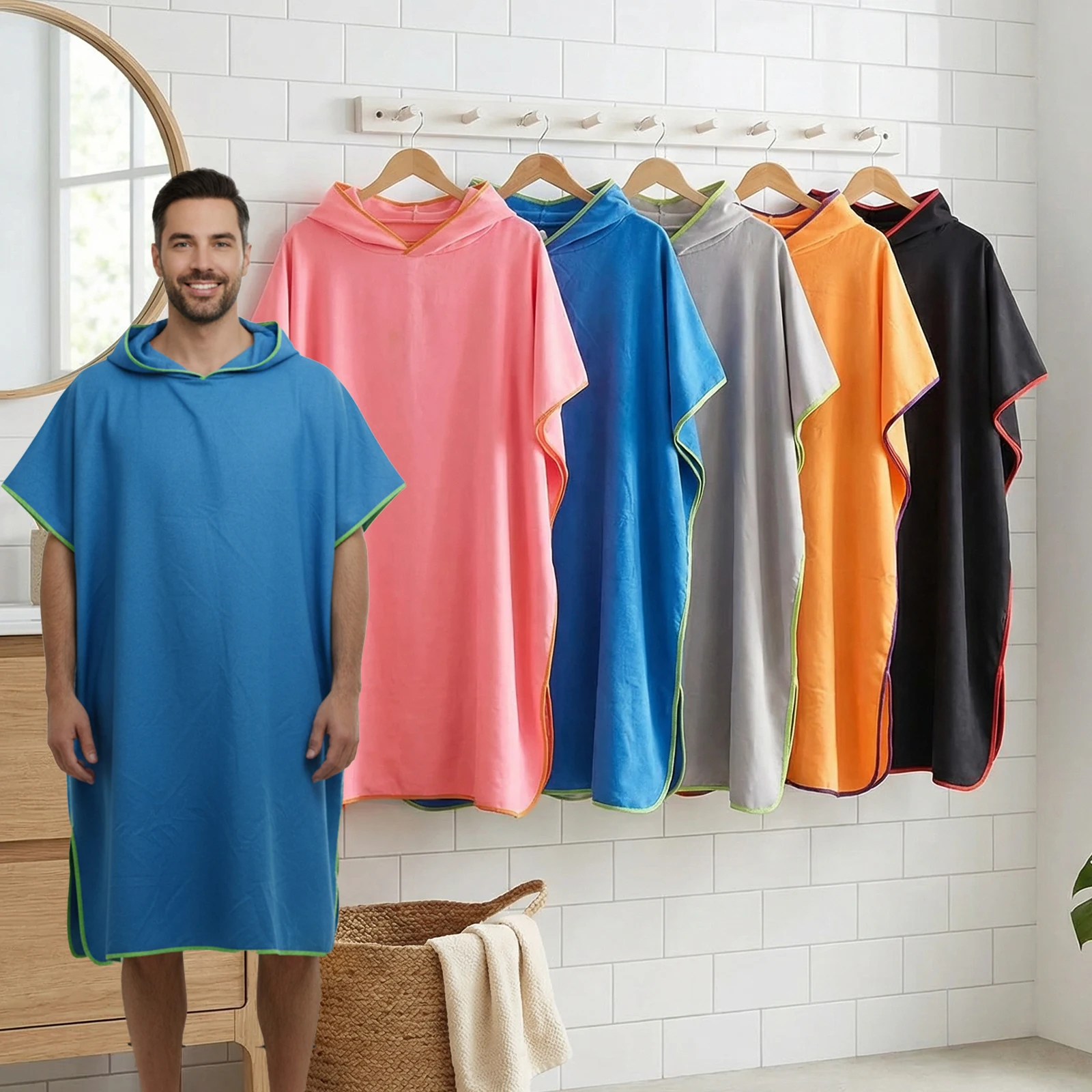 Plus Size Quick-Dry Hooded Beach Towel Changing Cape High Absorbency Swim Surf Robe for Easy Carry and Quick Drying