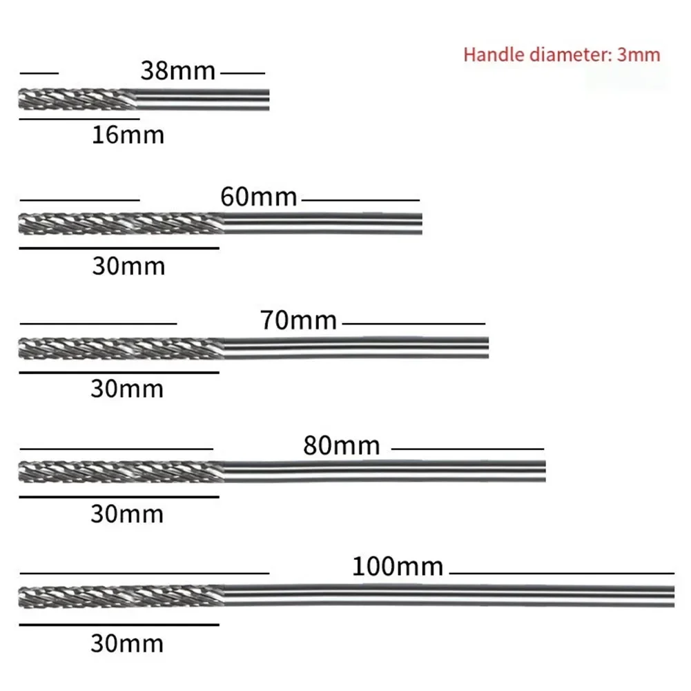 1pc 3mm Shank Carbide Burs For Milling Cutter Burr Rotary File 38mm To 100mm Engraving Cutter Burs Grinding Head Milling Cutter