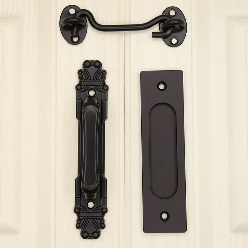 

Дверная ручка сарая, черная двусторонняя американская деревянная дверная ручка для внутренней раздвижной двери, полностью черная усиленная