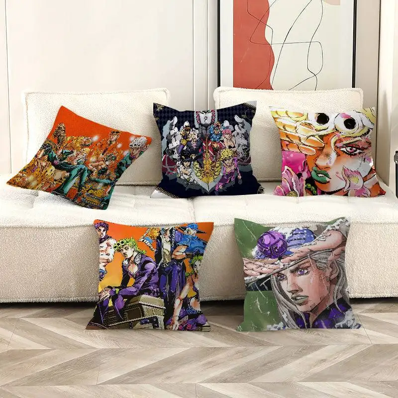 Anime J-JoJo B-Bizarre A-Adventure Cushion Cover Car Throw Pillow Case For Sofa Car Christmas Gift 40x40cm 45x45cm