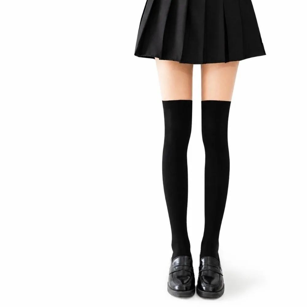 Fashion Sexy Thigh High Pantyhose Velvet Texture Patchwork Fake Stockings High Elasticity JK Socks JK