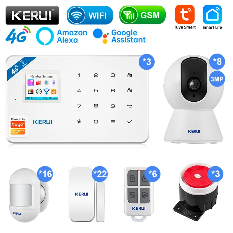 KERUI W184 Tuya Security Protection Smart Home GSM 4G WIFI Alarms Anti Theft Security Alarm System Kit Sensor 6 Languages Garage