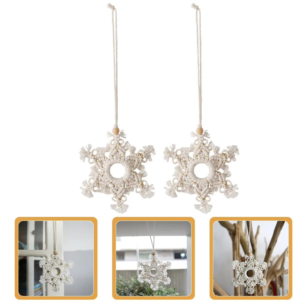 

2Pcs Woven Snowflake Pendant Christmas Hanging Decoration Xmas Tree Ornaments Car Interior Rearview Mirror Hanging