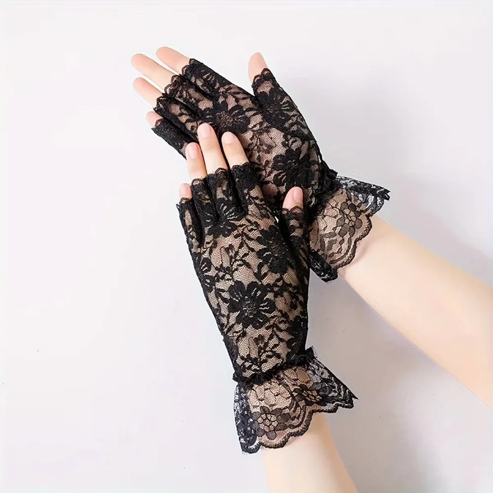 

Summer Women's Lace Lace Half Finger Sunscreen Gloves Touch Screen Outdoor Cycling Driving Electric Bike Wedding