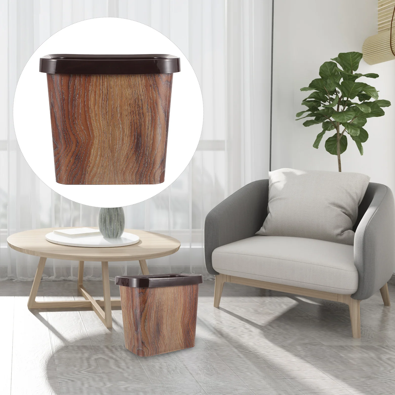 

Imitation Wood Grain Trash Can 10L Rectangular Kitchen Living Room Plastic Waste Container Garbage Bucket Easy Clean Reusable