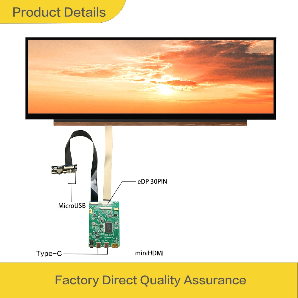 LESOWN 4K Computer-Assisted Portable Monitor 14.1 inch FHD 1920x515 LCD Panel Long Bar Stretched Ultrawide Display Module