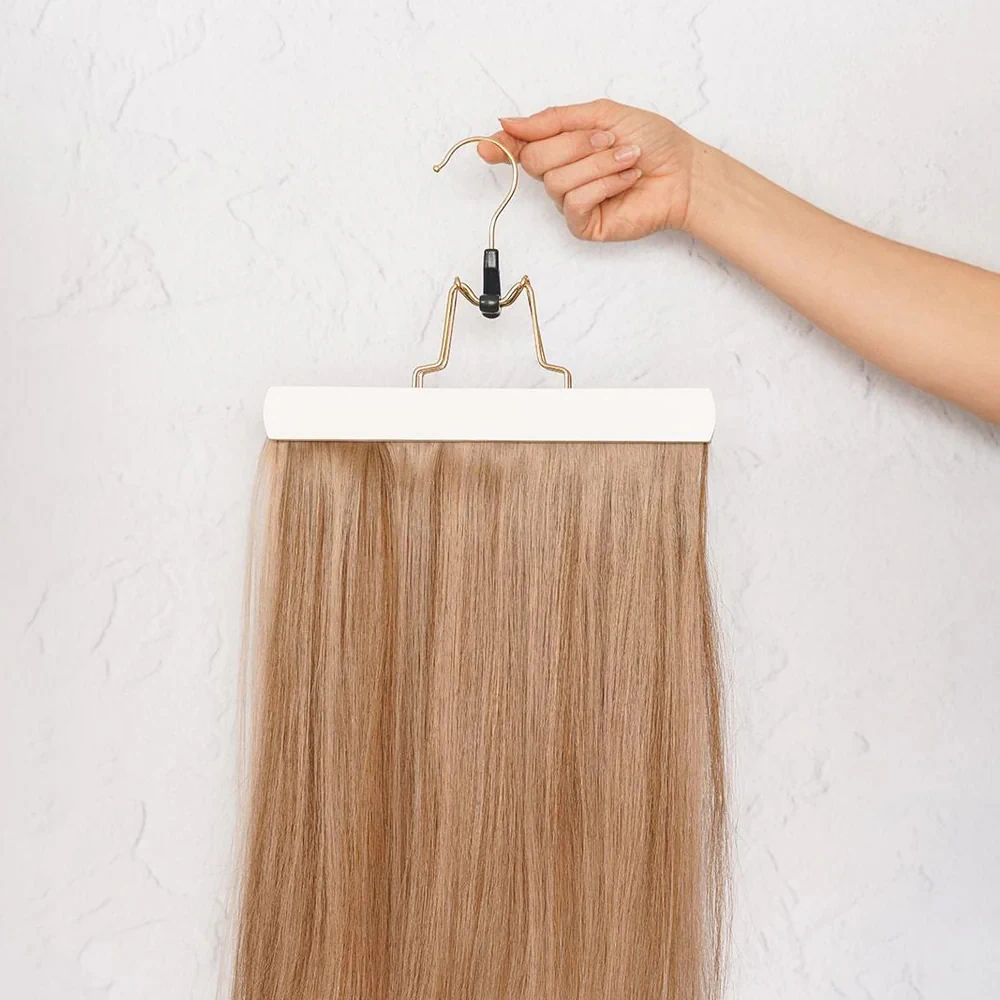 Colgador de extensiones de cabello de madera, gancho giratorio de almacenamiento de doble cara, colgador para pantalones, soporte para peluca