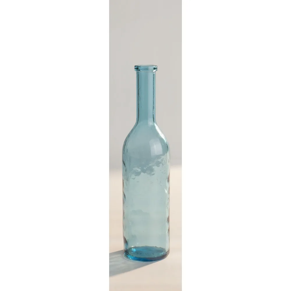

Handmade Recycled Glass Tall Vase, Teal Cylinder Bottleneck Design, 30" Height for Modern Home Decor Centerpiece