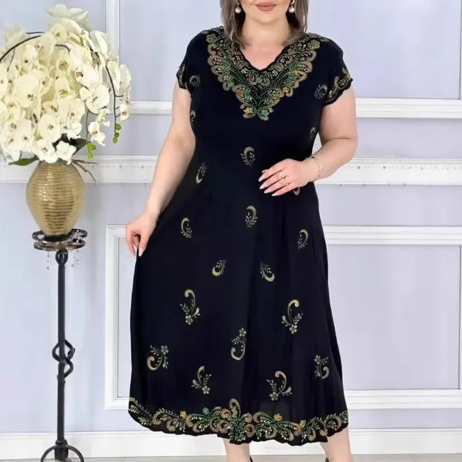 

2026 New Model Printed Dress Women V Neck Spring Summer High Waist Dress