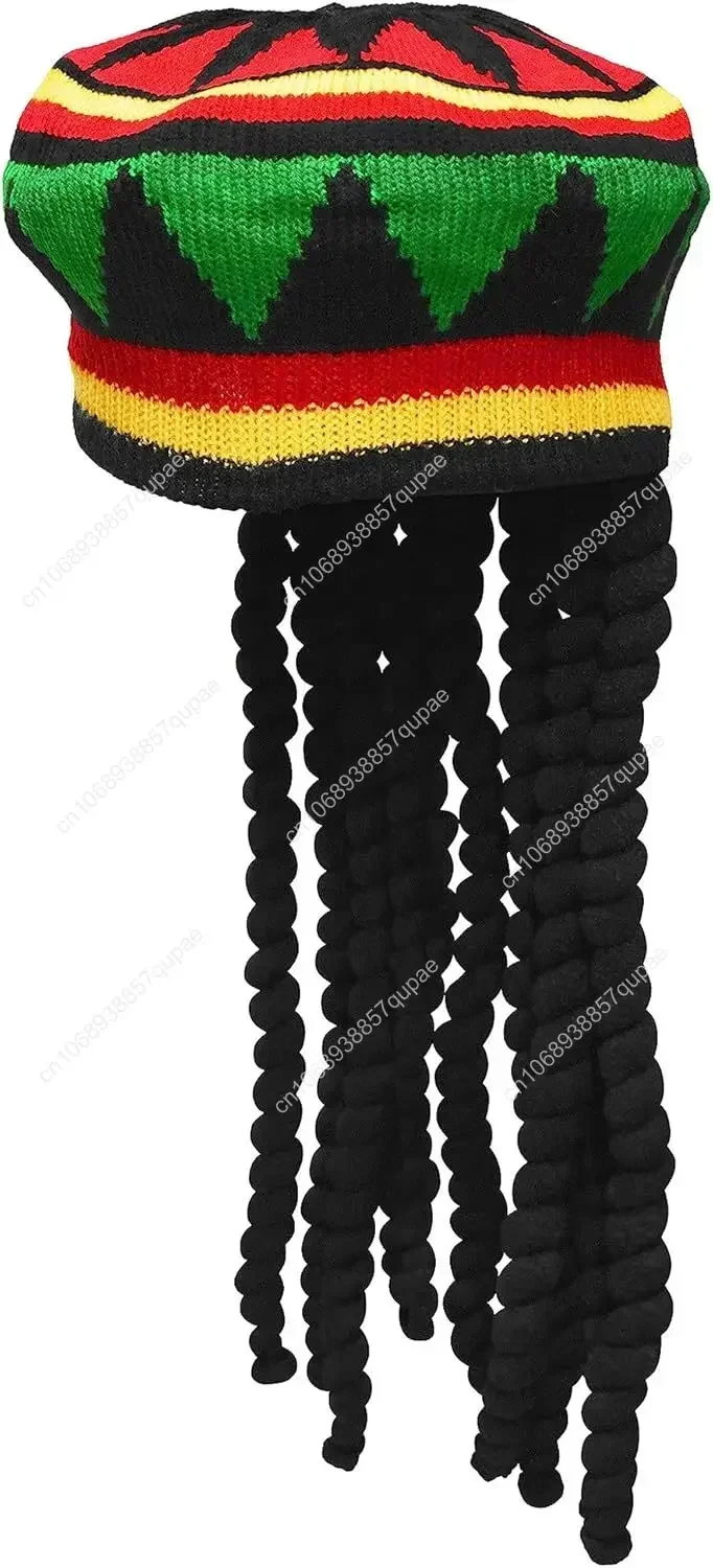 

Nicky Bigs Novelties Adult Rasta Hat with Fake Black Dreadlocks Wig Colorful Jamaican Reggae Style Crocheted Beanie Knitted Bere