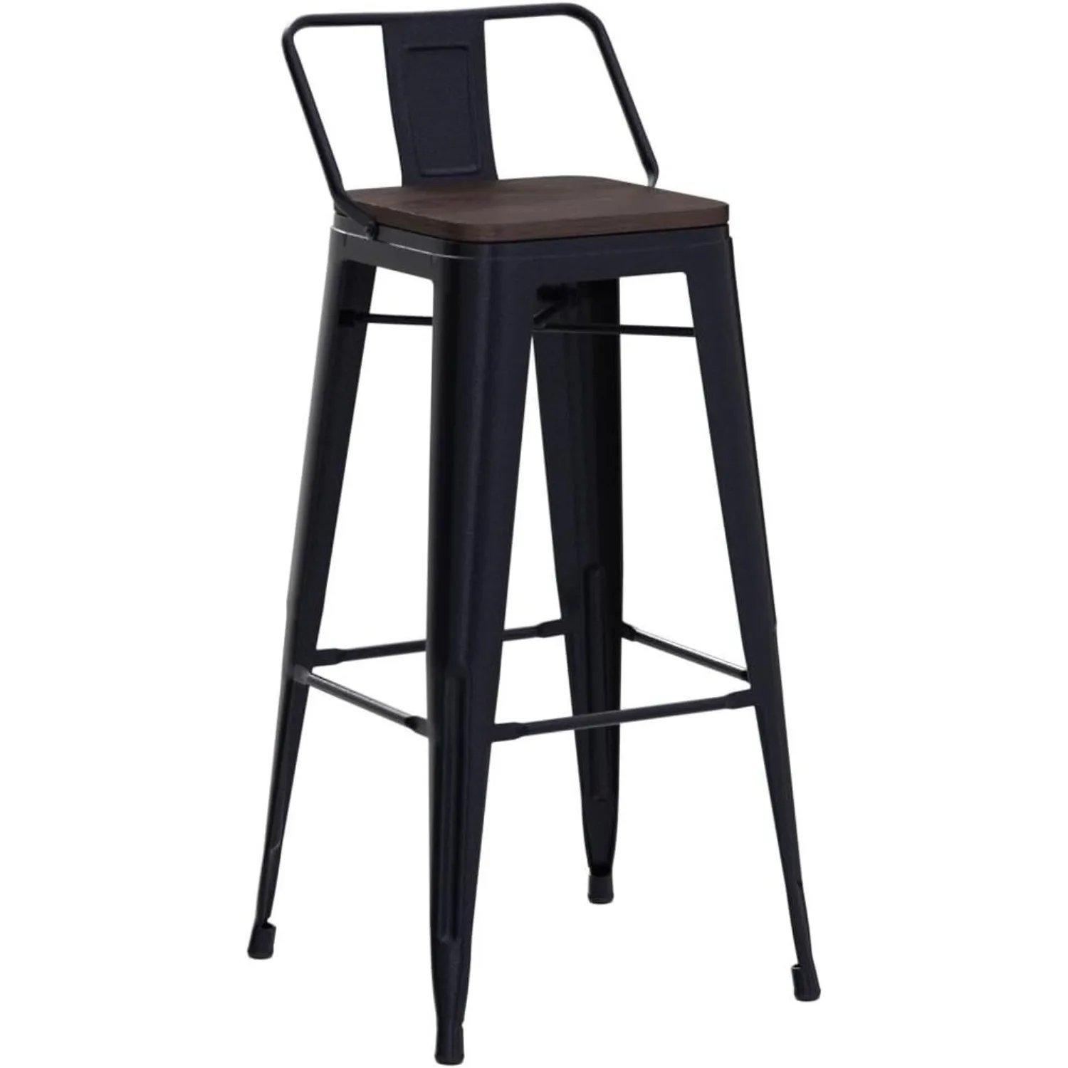 

30" Metal Barstools Set of 4, Matte Black Counter Height Bar Stools, Industrial Counter Bar Chairs with Wood Top Low Back