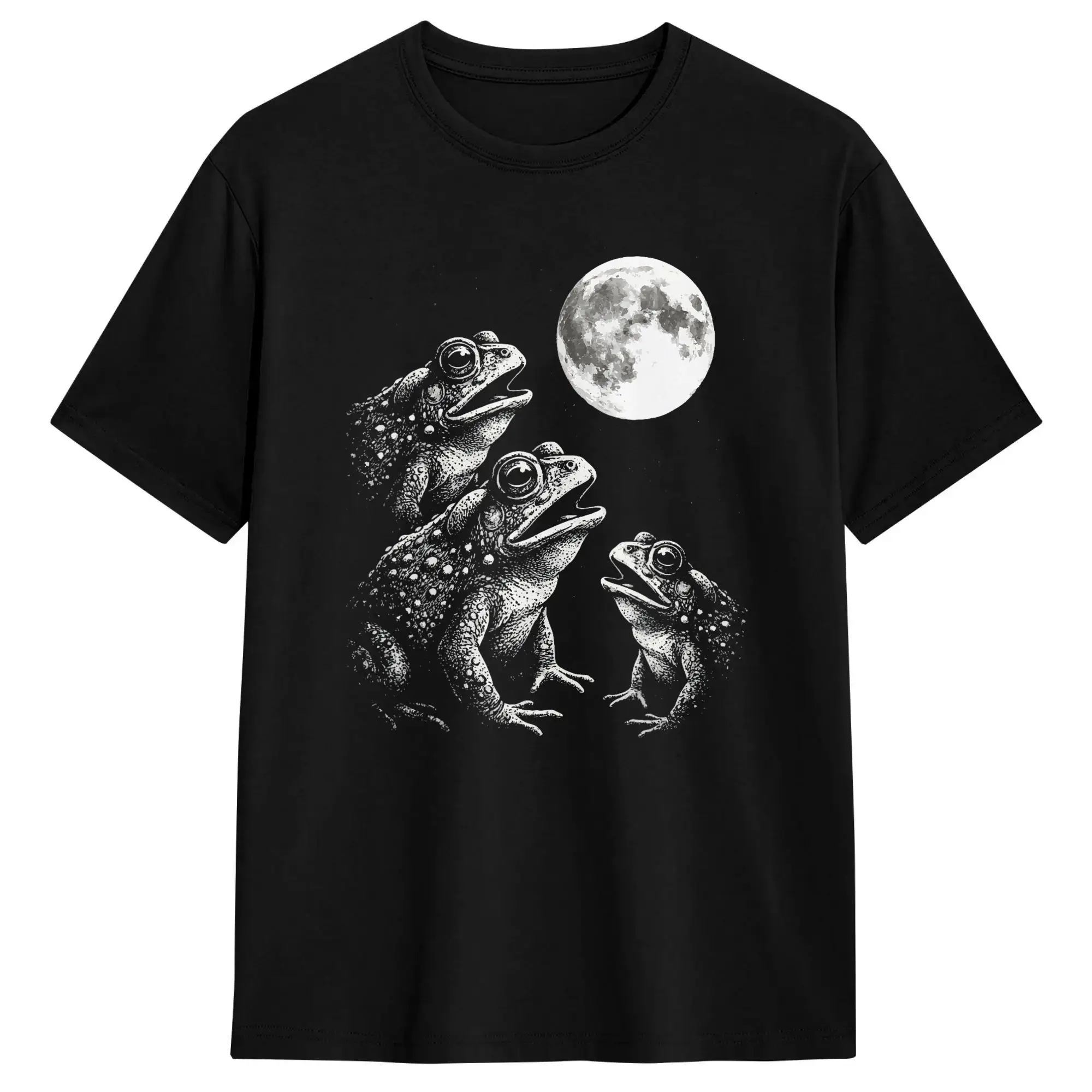 Funny Frog Howling At Moon T-Shirt Men Round Neck Cotton T Shirts  Short Sleeve Tees Summer Tops