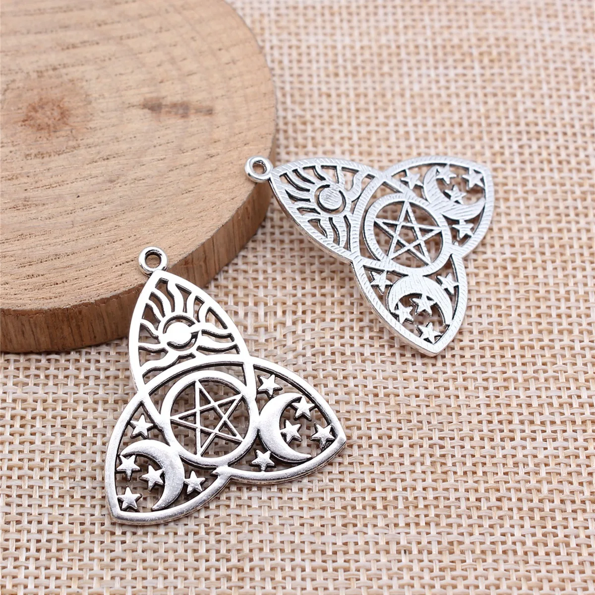 10pcs 35x32mm(1.38x1.26inch) Antique Silver Color Moon Star Sun Witchcraft Charms Alloy Materials Jewelry Findings