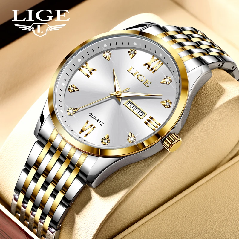 

LIGE Brand Fashion Luxury Quartz Man Watches Business Stainless Steel Band Watch for Men Waterproof Luminous Calendar Wristwatch