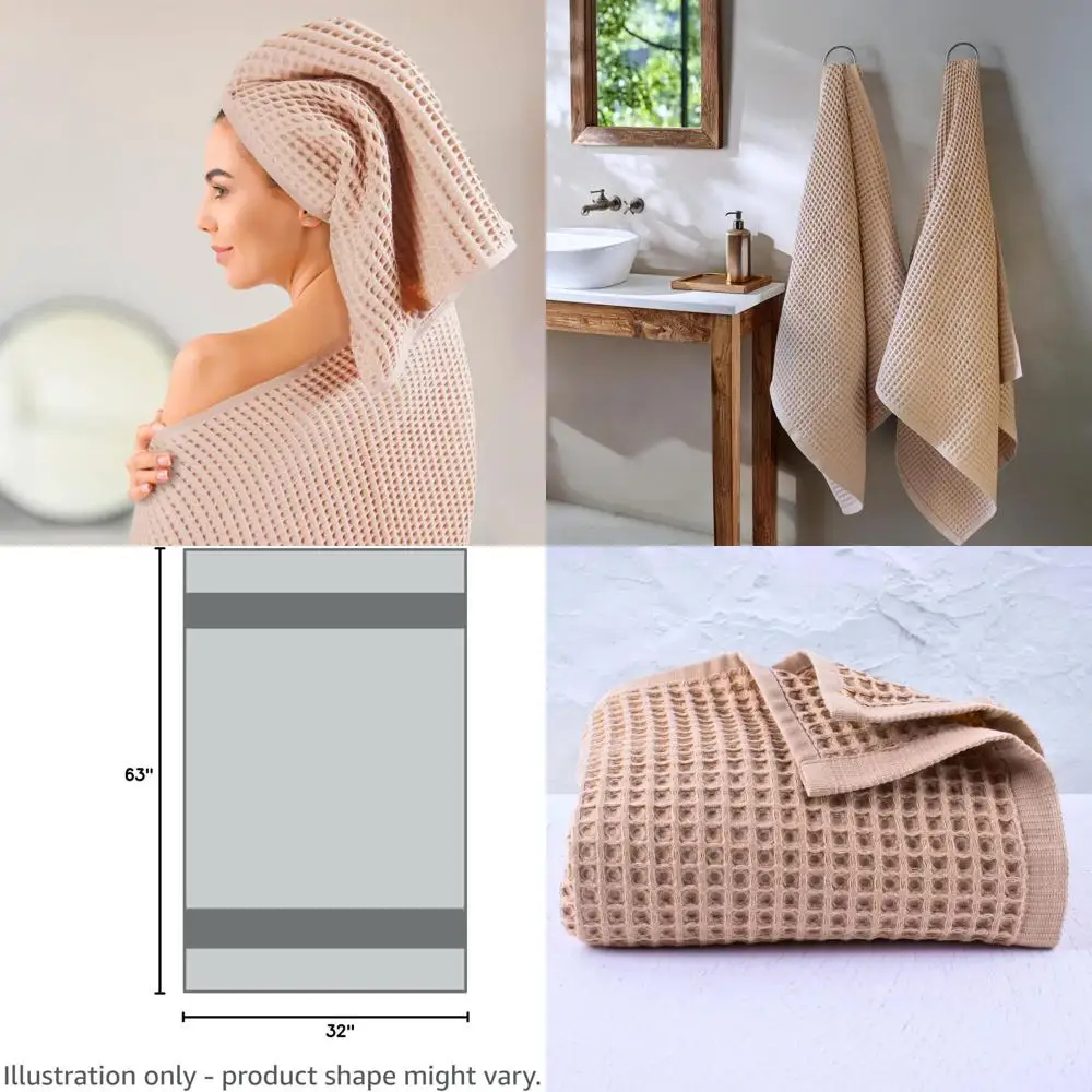 

Набор из 2-х вафельных банных полотенец премиум-класса — органический турецкий хлопок, быстросохнущий, впитывающий, большой размер 32x63, бежевый