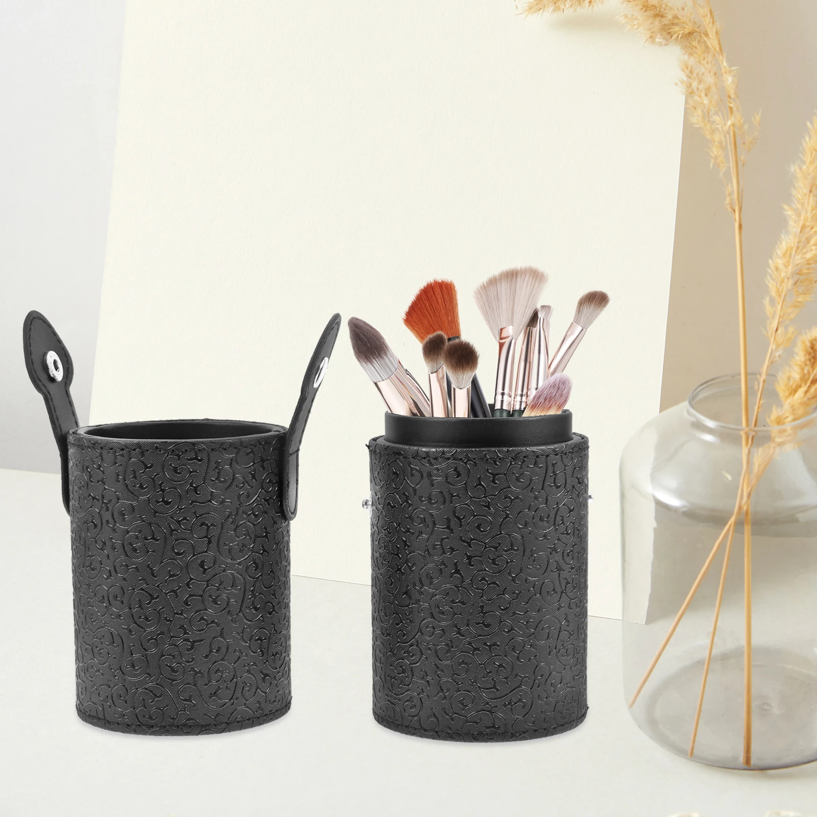 

Makeup Brush Storage Canister Holder Case Black Tool Cup Travel Portable Lightweight Dustproof Professional Home Use