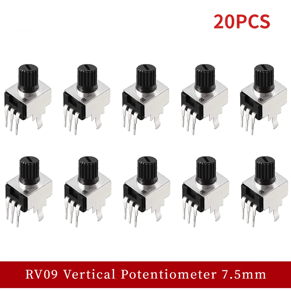 

20pcs RV09 Potentiometer Vertical 7.5mm Adjustable Resistor 0932 3pin Sealed Potentiometers Kit 2K 5K 20K 100K 500K 1M