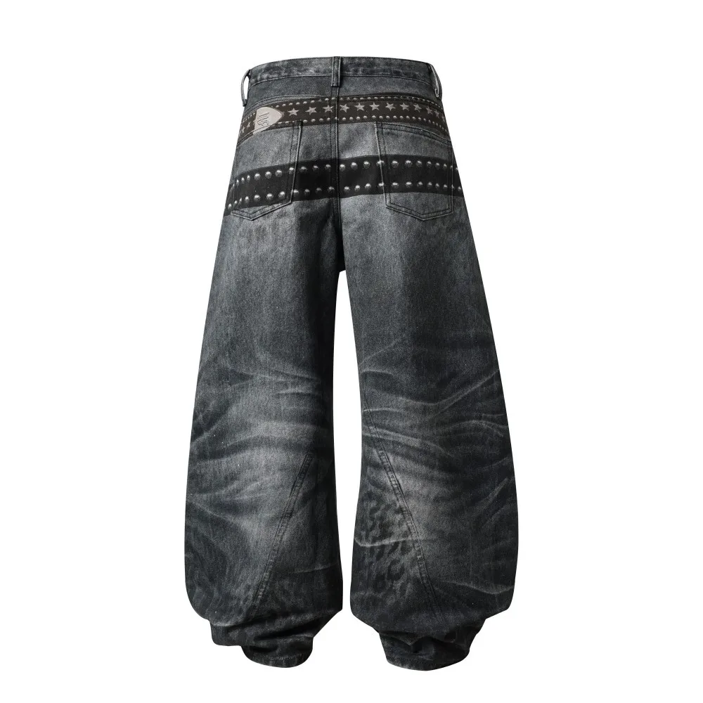 High Street Retro Butterfly Printed Wide Leg Jeans Pant Men's Heavy-duty Washed and Worn 3D Printed Loose Curved Knife Pants