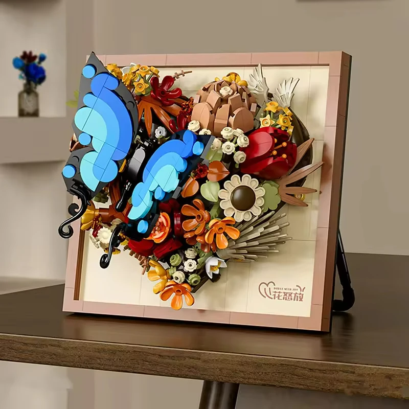 RiceBlcok 765pcs Bloemboeket Bouwstenen Set Creatieve Muurkunst Kader Kerstcadeaus thuis tafelblad decoratie