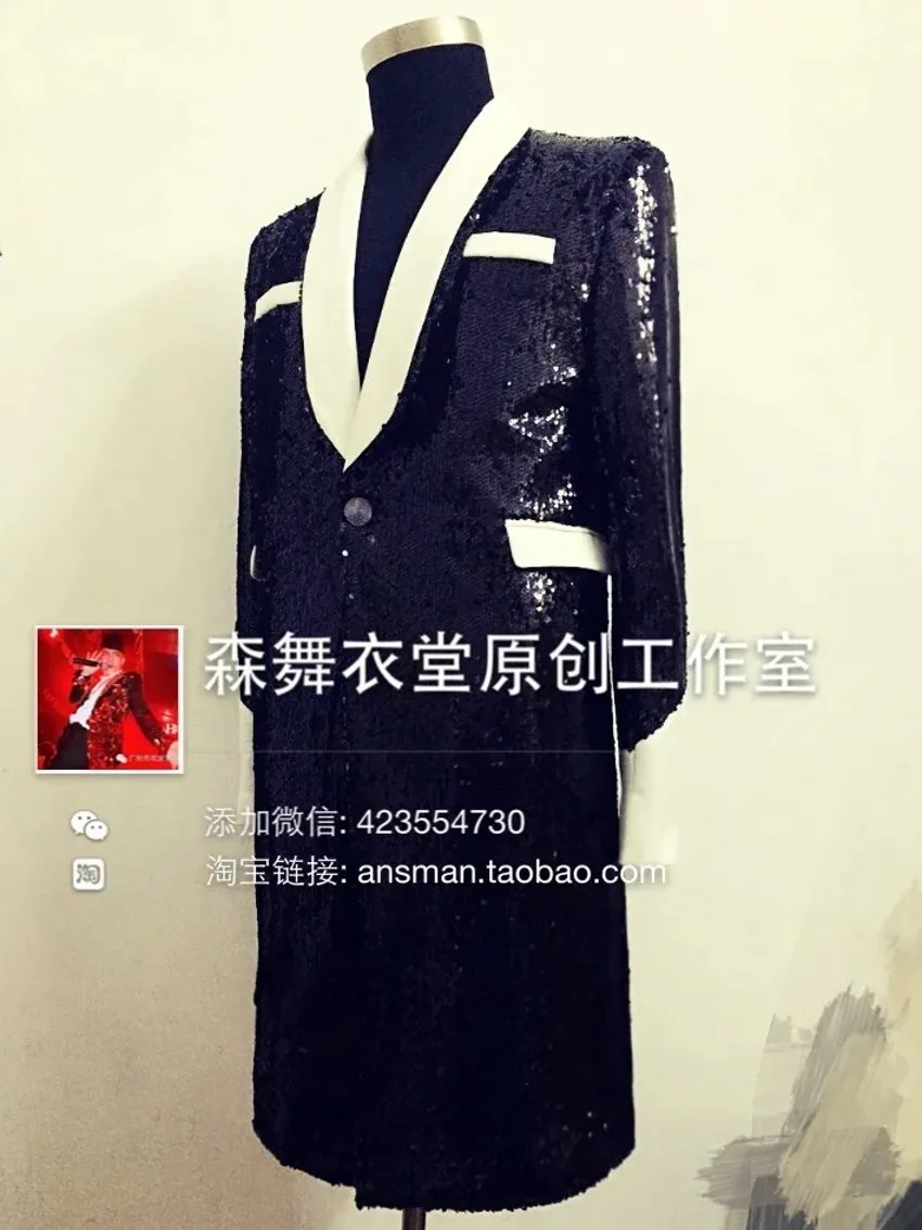 

Men's New Fashion Slim Dj Singer Long Blazers Jackets Male Sliver Sequins Bright Suit Costumes Formal Dress Men Coats Clothing