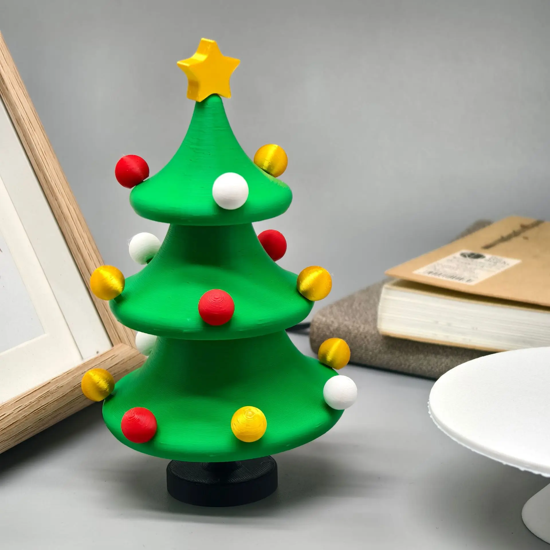 Rotating Christmas Tree Tabletop Decor 3D Printed Stackable Desktop Ornament Holiday Decoration