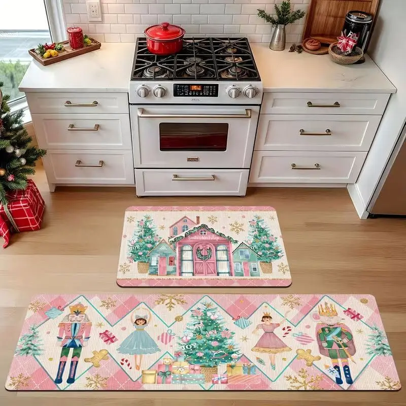VIKAMA Water-Absorbent Kitchen Mat, Nutcracker Ballerina Pattern, Washable Soft Floor Mat, Christmas Kitchen Rug, Home Decor