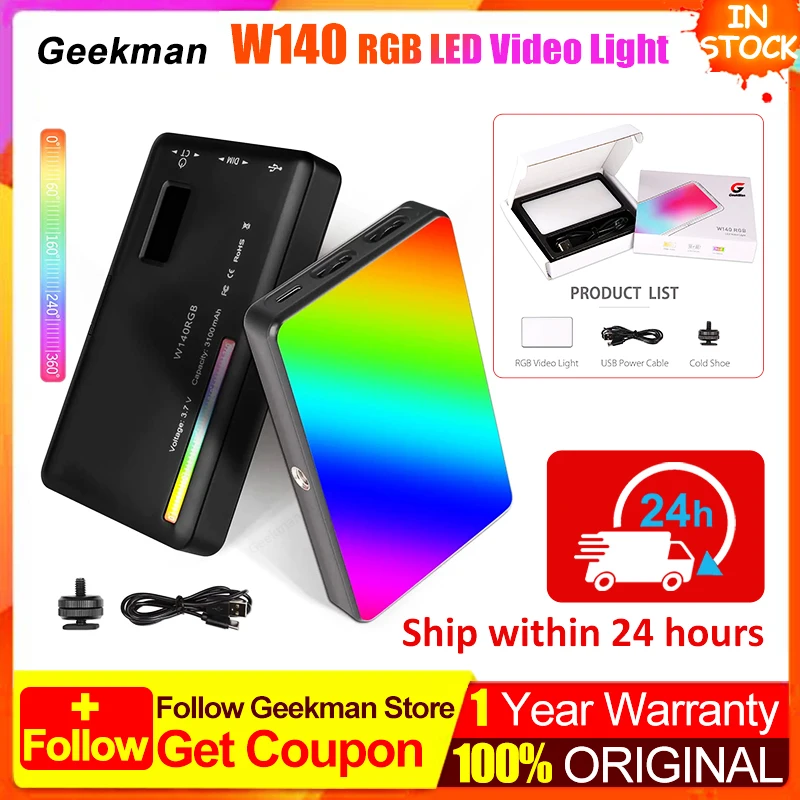 W140ไฟ LED RGB แฟลชวิดีโอสีเต็ม2500 9000K8W 3100มิลลิแอมป์ต่อชั่วโมง
