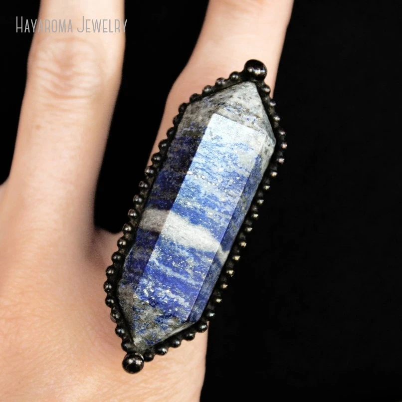 10pcs Lapis Lazuli Crystal Adjustable Statement Ring Women Men Goth Witch Y2k Emo Punk Accessories Wicca Grunge Jewelry