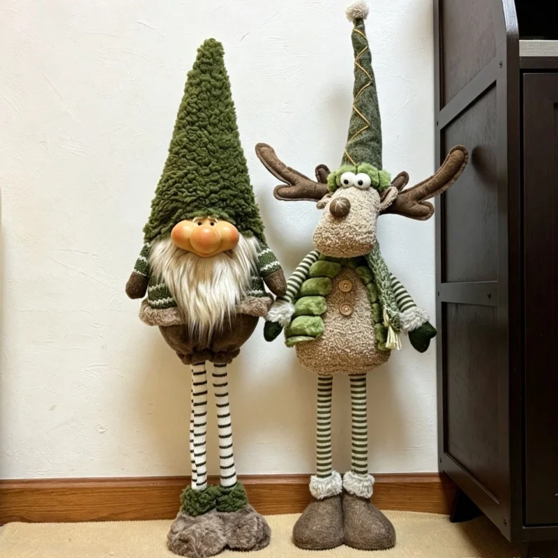 Retractable Leg Christmas Gnome Reindeer Plush Doll Christmas Atmosphere Decoration For Tree Window Home Party Ornament Gift