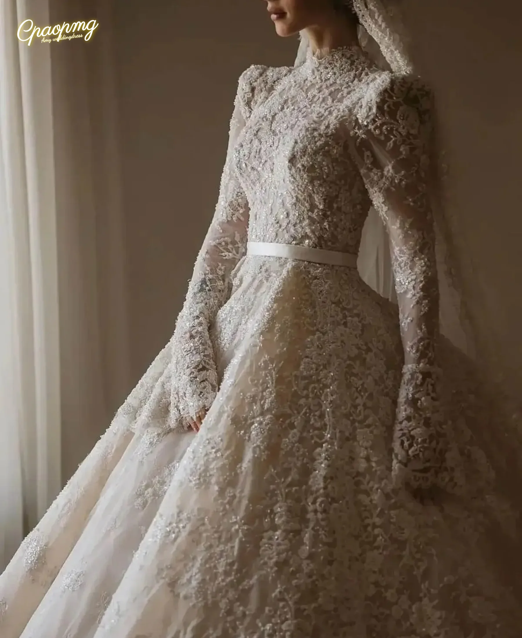 

Новые вечерние платья с высоким воротом и принтом по индивидуальному заказу, классические трапециевидные платья длиной до пола, кружевные бальные платья принцессы Vestido De Novia