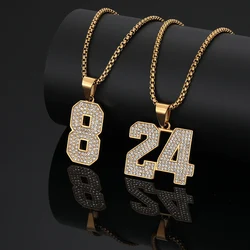 Hip Hop Rhinestone Paved Bling Iced Out Stainless Steel Number 24 8 Pendant Necklace for Men Jewelry Drop Shipping