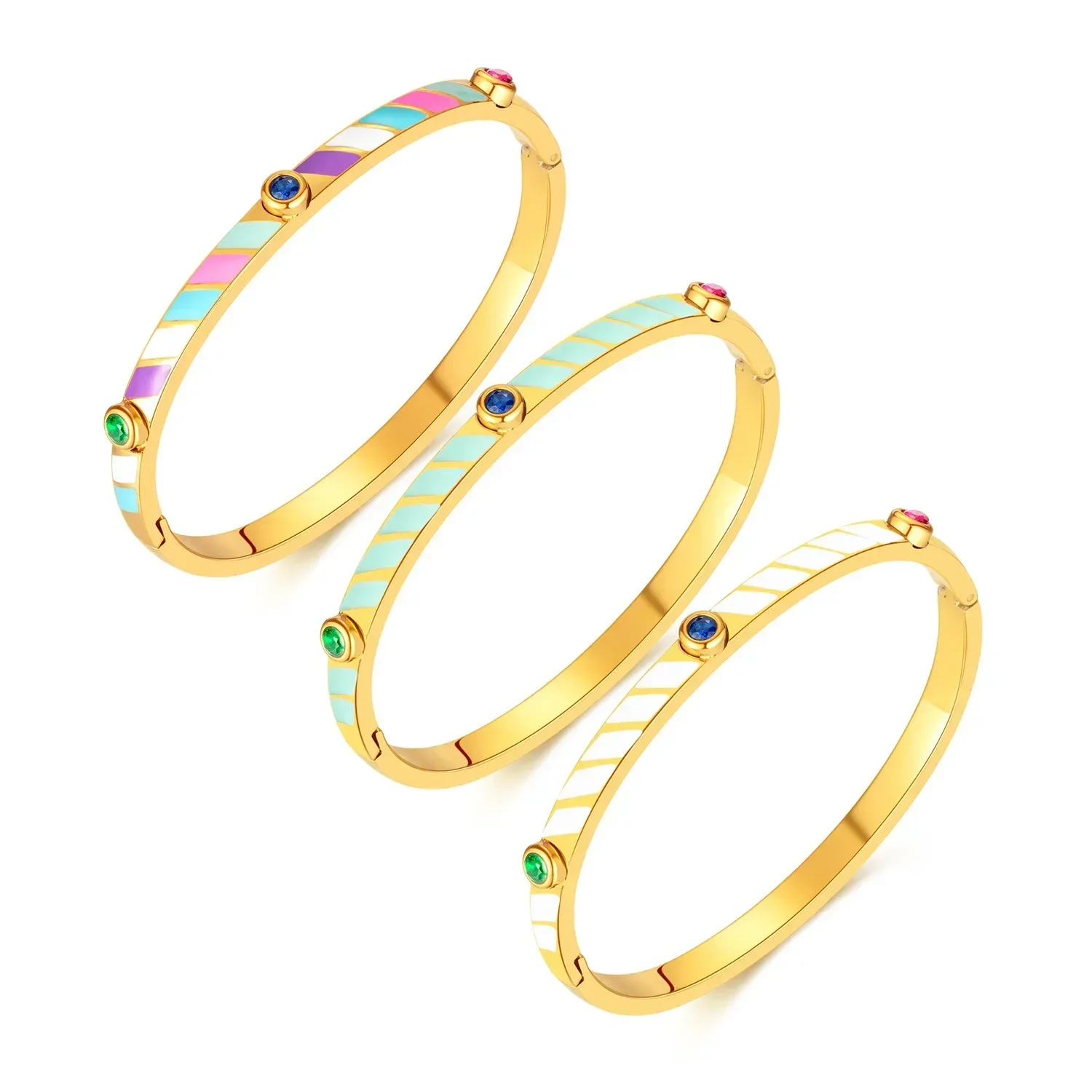 Light luxury design titanium steel candy colour striped inlaid zirconia stainless steel bracelet ladies fashion stackable color