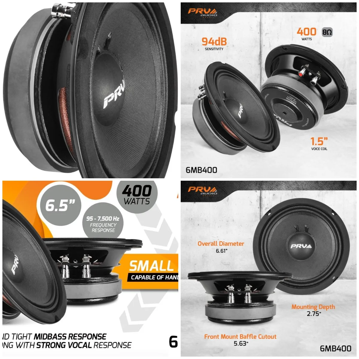 

6.5 Inch Midbass Speaker 6MB400 8 Ohm 400 Watts High Performance PRO Audio Loudspeaker High Output Sound (Single)