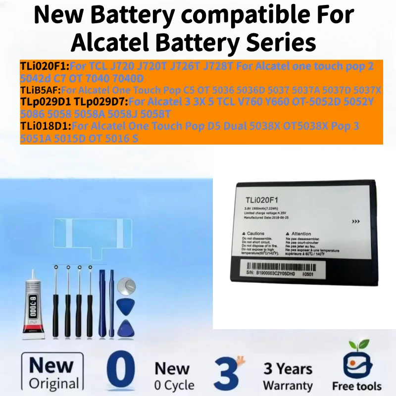 Batería nueva compatible con Alcatel One Touch Pop 2 / One Touch Pop C5 / 3 3X 5/ One Touch Pop D5, baterías duales + herramientas gratuitas