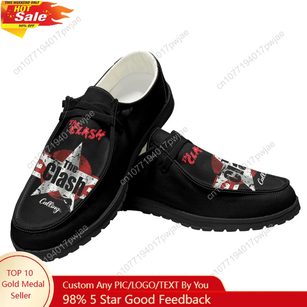 The Clash Rock Band حذاء كاجوال للرجال والنساء حذاء مسطح يسمح بمرور الهواء وخفيف الوزن للزوجين مصنوع حسب الطلب