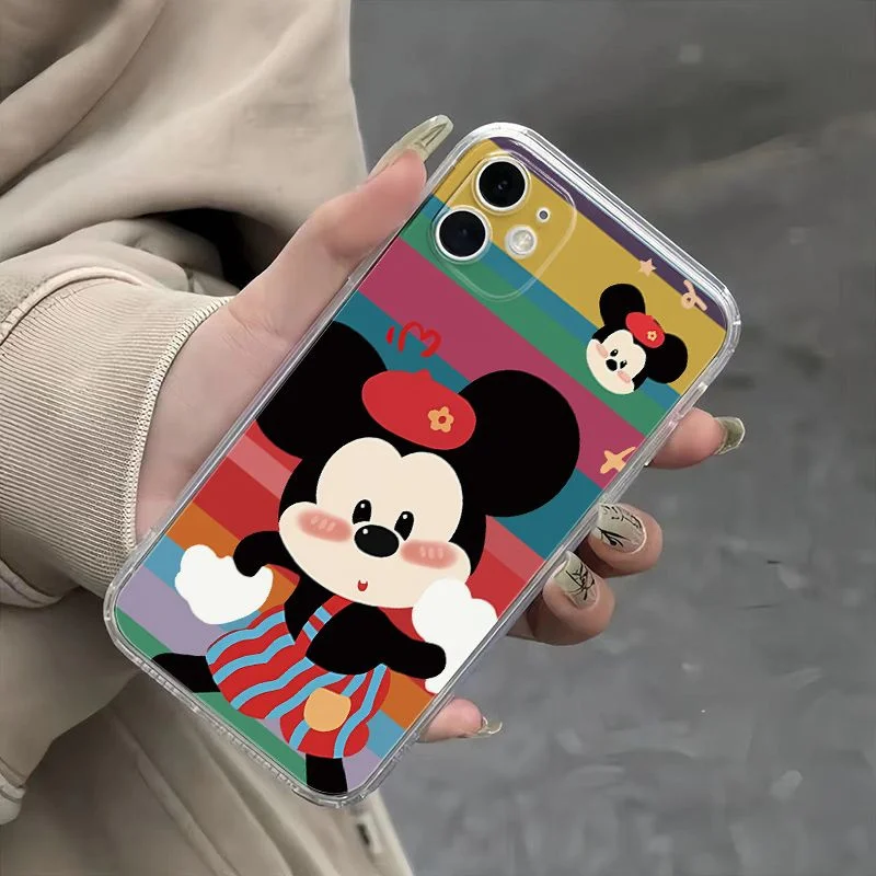 

Cartoon Cute Striped Painter Mickey Blush Shyly Red Hat Phone Case For iPhone 11 12 13 14 15 16 17 Pro Max Plus Anti-fall Cover