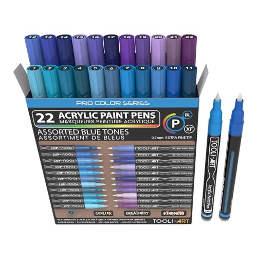 

Acrylic Paint Pens 22 Blue and Purple Tones Assorted Pro Color Series Markers Set 0.7mm Extra Fine Tip for Rock Painting Glass