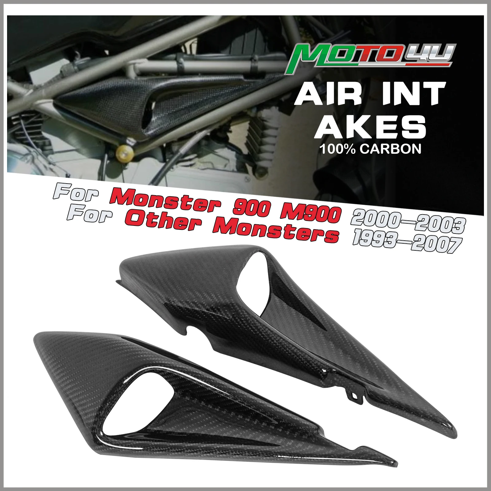 Für Ducati Monster 900 M900 2000 2001 2002 2003 100% Carbon Faser Lufteinlässe Rohr Kanal Abdeckung Motorrad Verkleidung Twill Weben