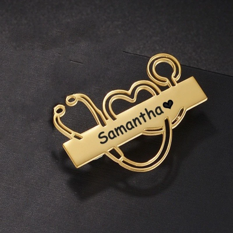 

Customized Engraved Name Brooch Stethoscope Personalized Letter Pin Brooch For Doctor And Student Stainless Steel Custom Jewelry