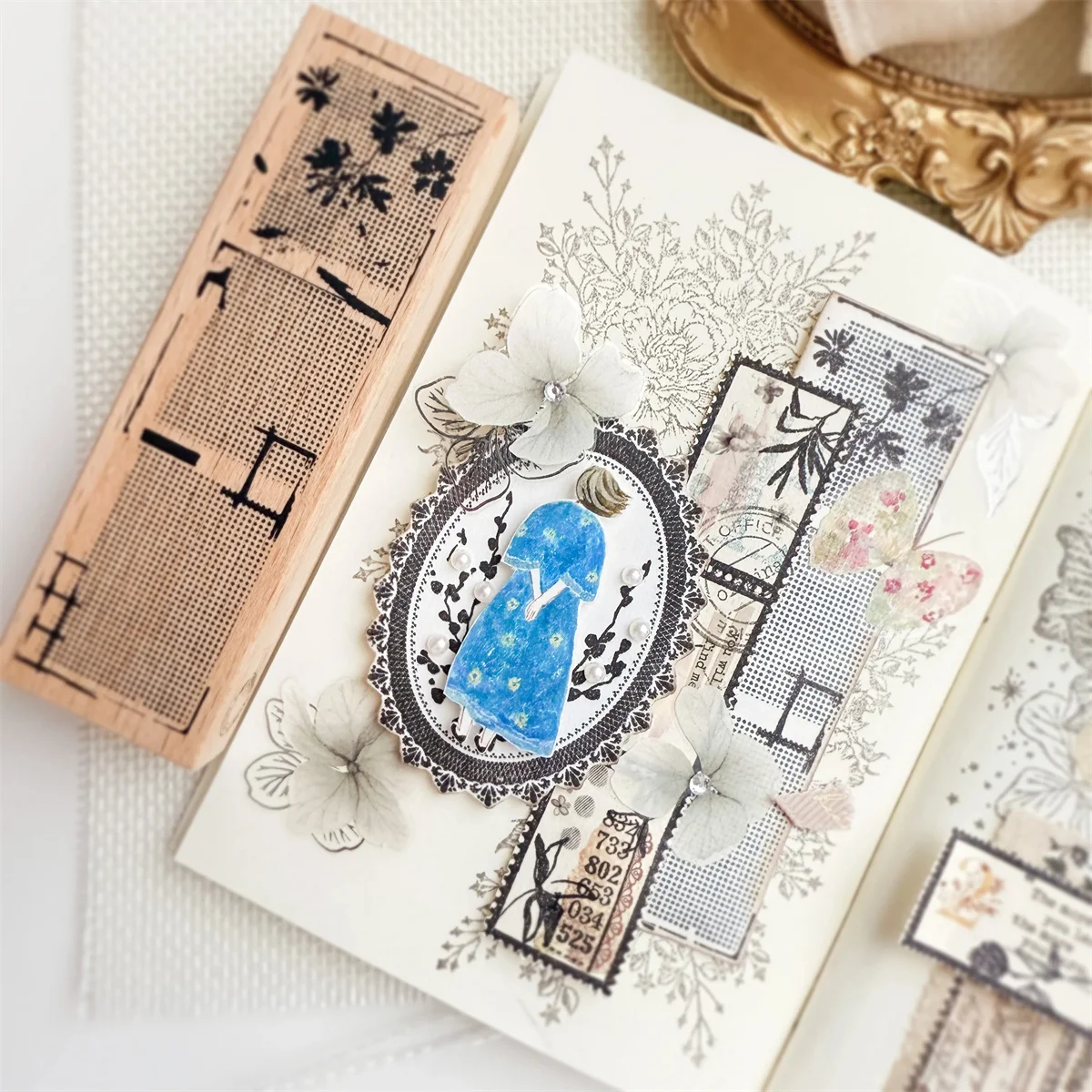 Journal Pages Vintage Whispers In Lace Button Wooden Rubber Stamp for DIY Scrapbooking Photo Album Card Making