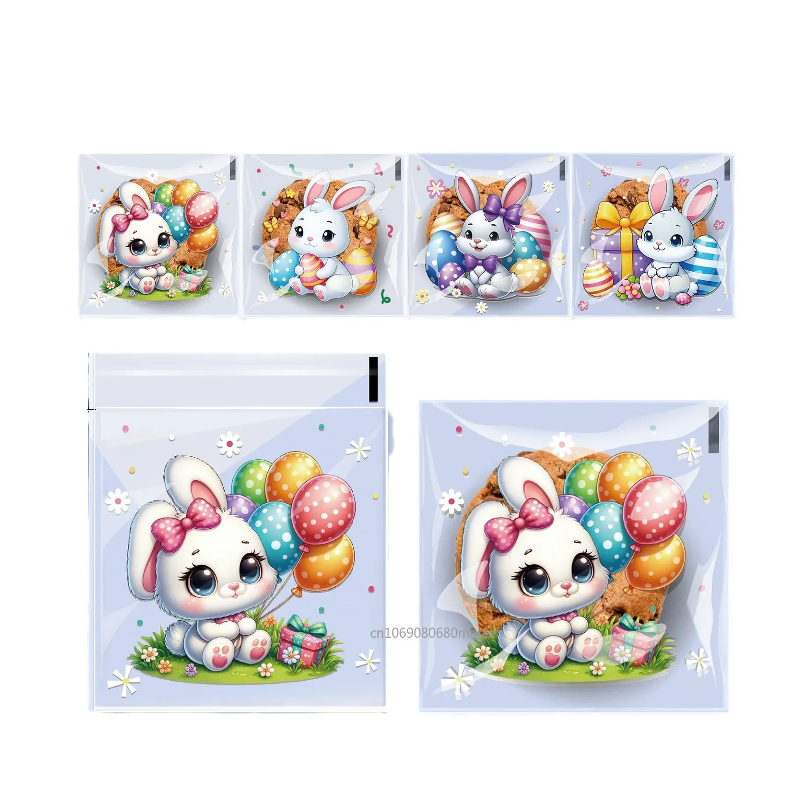 100pcs Easter Cellophane Treat Bags, Plastic Transparent Gift Wrap, Assorted Easter Egg Designs for Party Favors and Candy