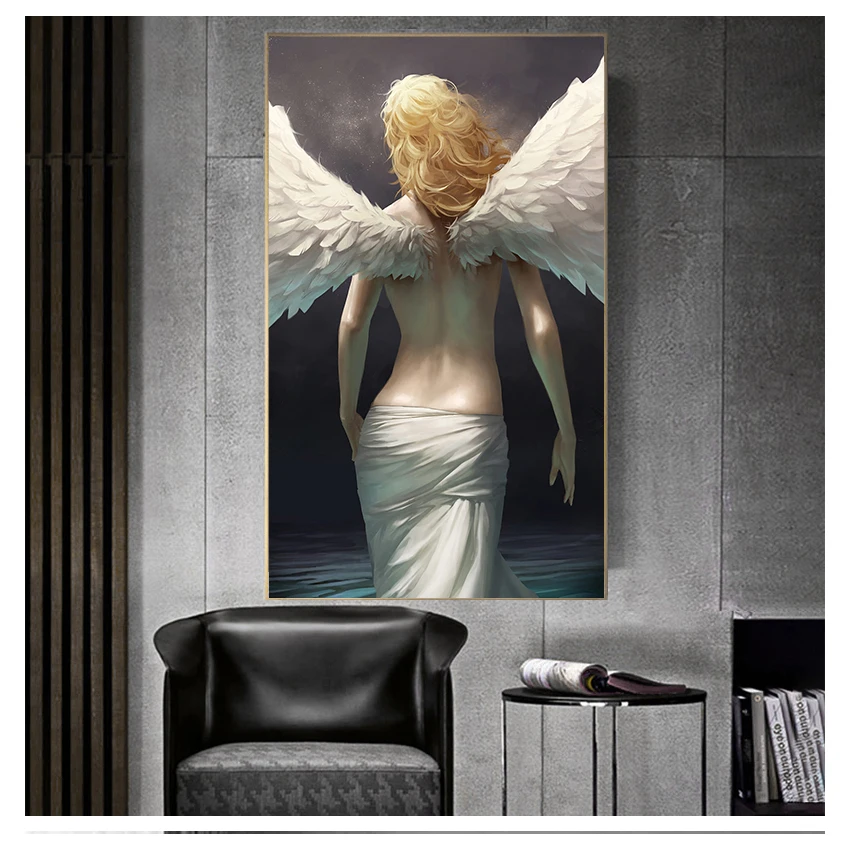 Character Wings Skull Posters and Prints on Canvas Home Decor Painting Living Room Poster Painting Devil and Angel Painting Gray