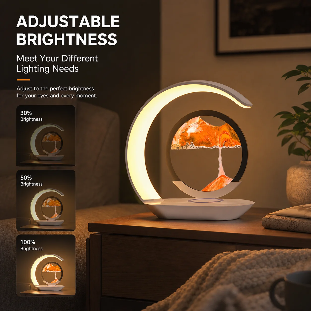 WWPPU Flowing Sand Painting Rechargeable Table Lamp 3D Hourglass Ornament LED Bedside Night Light For Gift Use