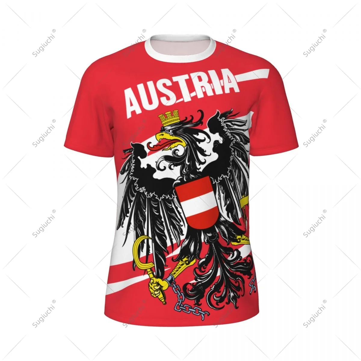 Austria Flag Men Sports T-shirt Women Tees jersey for Soccer Football Running Bike Tennis Fitness Fans view 2