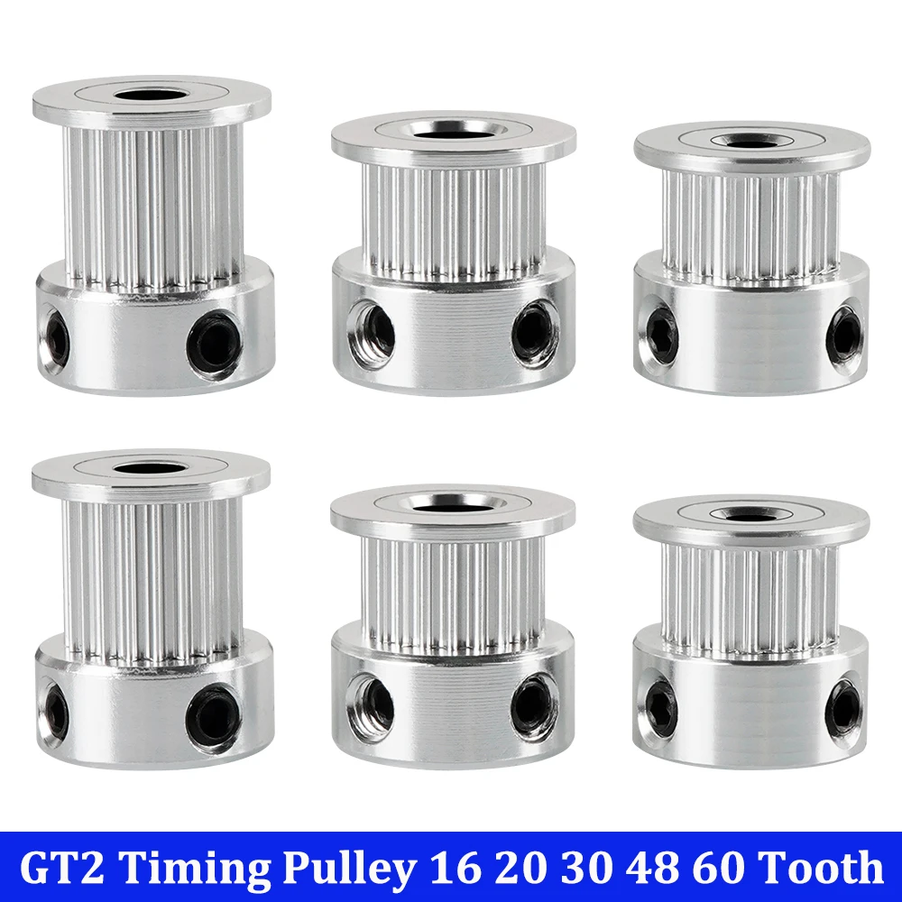 2pcs GT2 Timing Pulley 16 20 30 48 60 Tooth 2GT Pulley Bore 5 6.35 8mm Belt Width 6mm Synchronous Wheels Gear 3D Printer Parts