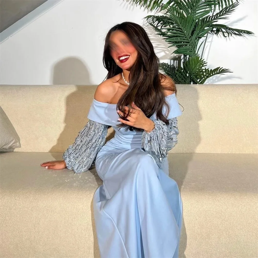 ชุดราตรีงานเลี้ยงปักเลื่อมสีดำแบบยาวสั่งตัดพิเศษสำหรับโอกาสพิเศษ ชุดออกงานพรอมสไตล์เรโทรแบบยูนิเซ็กซ์ ผ้าเจอร์ซีย์ ดูไบ ซาอุดีอาระเบีย แบบสั่งทำ